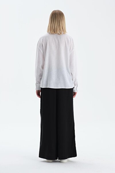 Dagi Off-White Long Sleeve Linen Lyocell Blend Woven Shirt