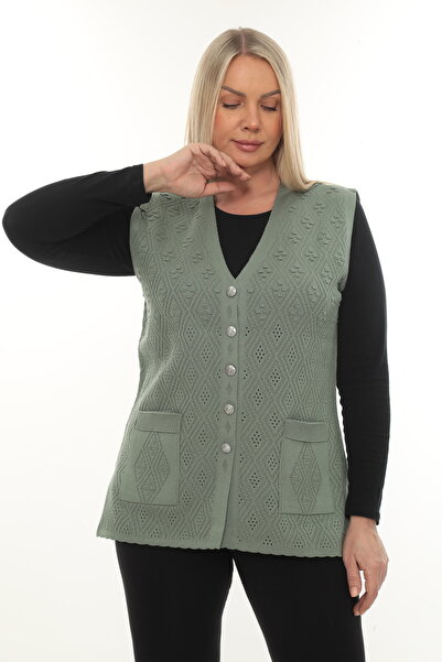 İKSUN Жіночий трикотажний з кишенями зимовий товстий візерунчастий жилет