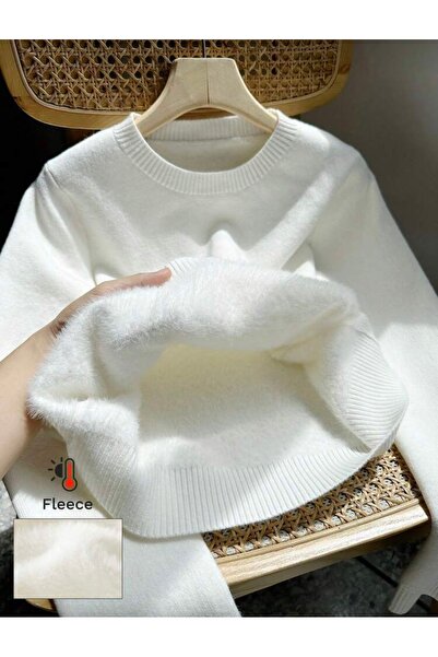 NEWCO Women's Fitted Crew Neck Ribbed Long Sleeve Wool Acrylic Sweater