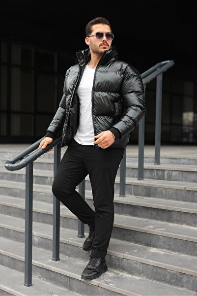 İBOSS MODA Unisex Premium supradimensionat Aspect piele strălucitoare Manta de iarnă ascunsă cu cu glugă umflături