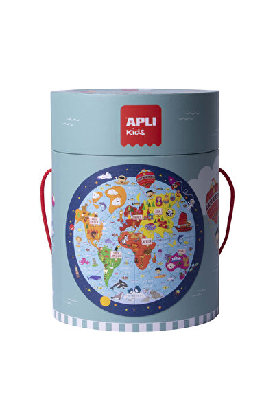 Apli Kids Puzzle circular cu hartă a lumii, 48 de piese, Ø50 cm, 5 ani +