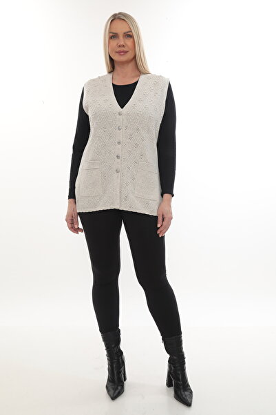 İKSUN Women's Knitwear Pocketed Winter Thick Patterned Mother's Vest