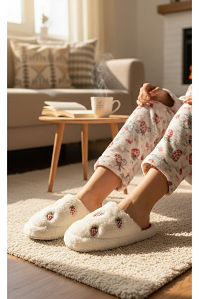 Hızlı Al Love Heart Pattern Embroidery Quiet Sole Winter Slippers. Plush Home Slippers