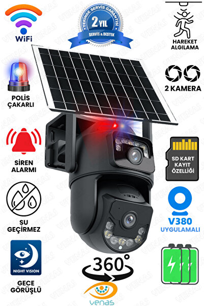 Venas Çift Kameralı Güneş Enerjili 360° WiFi Güvenlik Kamerası – Solar Panel ...