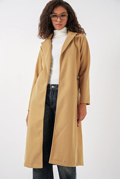 Moda Ebrar 9118 Palton cu guler dublu - Muștar