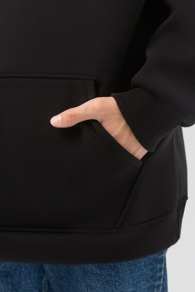 ELNOYA Unisex Black 3-Thread Minimalist Basik Long Sleeve Comfortable - Sweatshirt