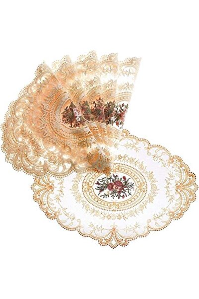 Arabest مجموعة من مفارش المائدة المصنوعة من الدانتيل والكروشيه باللون البيج، على الطراز الفرنسي، ناعمة ومقاومة للتآكل