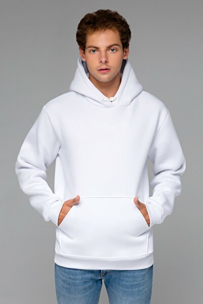 ELNOYA Unisex White 3-Thread Basic Long Sleeve Comfortable Sweatshirt