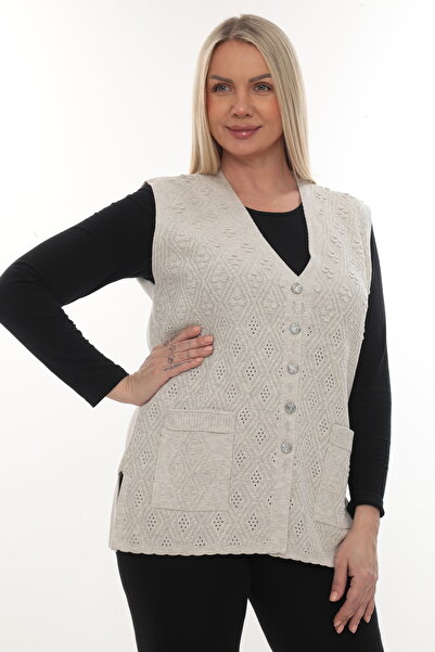 İKSUN Women's Knitwear Pocketed Winter Thick Patterned Mother's Vest