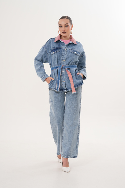 Semesia طقم دنيم نسائي برباط