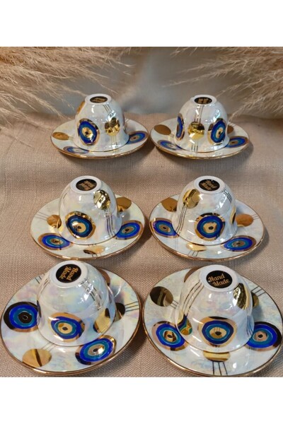 BY.RAYKA PORSELEN El Dekor Evil Eye Bead Porcelain Hand Painting 6-Piece Myrrh Set