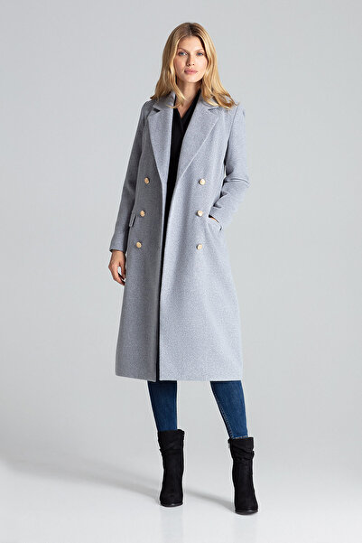 Figl Elegant gray coat for women, with Double-Breasted, M681, size L