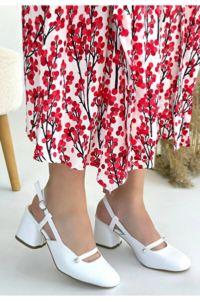 ZENGEZUR MALL Lvsqvr Jecci White Skin Heeled Shoes (121317) (Size: 39)