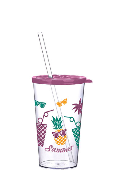 ELDİPA 700 ml Patterned Cold Drink Cup Bpa-Free Hard Plastic Unbreakable Tumbler with Straw Lid