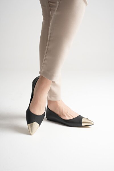 MARCHEO Margaret Women's Black Gold Ballerina Shoes