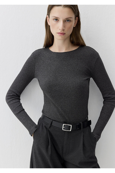 Mavi 1613655-80927 Cashmere Blend Black Long Sleeve Basic T-Shirt