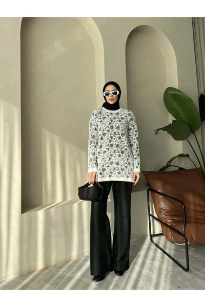 Nefise Angora Çiçek Desenli Tunik