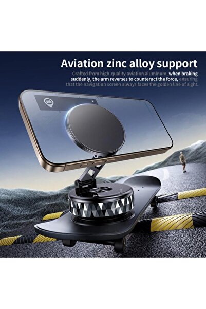 AutoFamily Magnetic Car Phone Holder 360° Adjustable Dashboard Mount with Strong Lock Base (AF6 - Black)