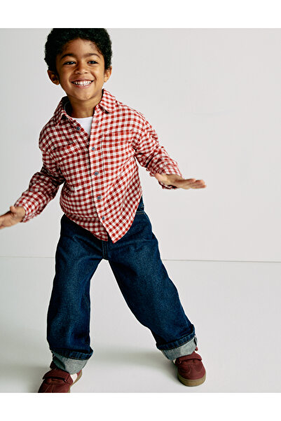 Marks & Spencer Saf Pamuk Kareli Uzun Kollu Gömlek (2‑8 Yaş)