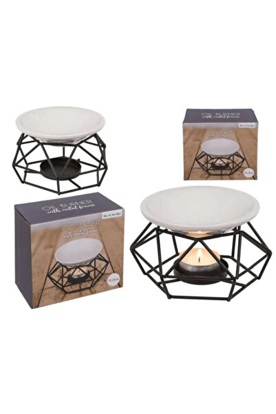 OEM Suport pentru aromaterapie din ceramică și metal cu lumânare tip pastilă, 12x8 cm, alb și negru