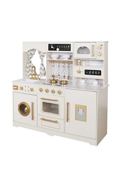 LikeSmart Elite Chef Wooden Play Kitchen for Children with Sink, Washing Machine, LED Lamp, 102.5 cm