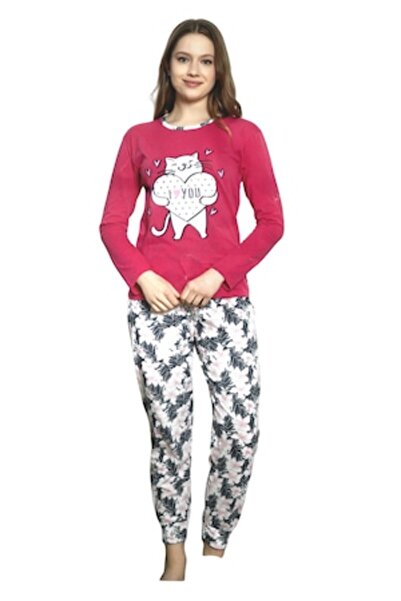 asma Women's Pajamas - Long Sleeve Top and Long Pants Set, Red, L