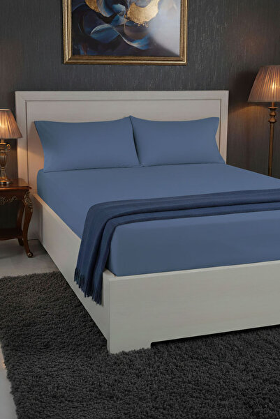 FAVORA 100% Cotton Ranforce Premium Double Elastic Sheet Set - Indigo