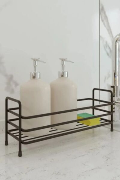 Home Stuff Bathroom Kitchen Organizer Modern Black Metal Spice Rack Stand - Countertop Metal Bathroom Organizer