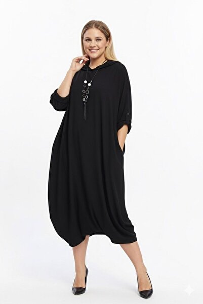 Zer Otantik Viscose Stretch Fabric Oversized Dress Black Black