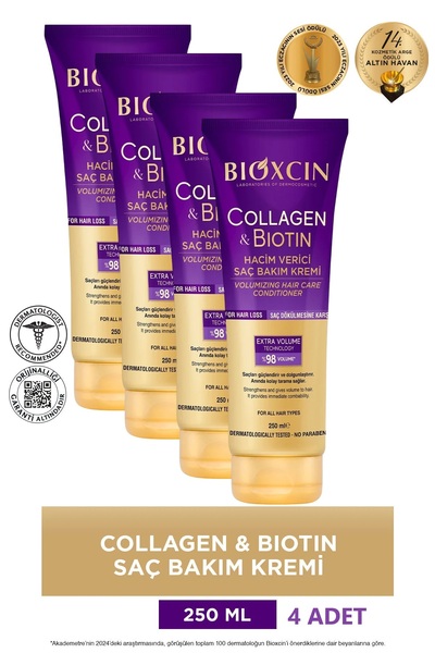 Bioxcin Collagen & Biotin Extra Volume Conditioner 4X250 ml - Collagen Biotin Thin Sparse Hair