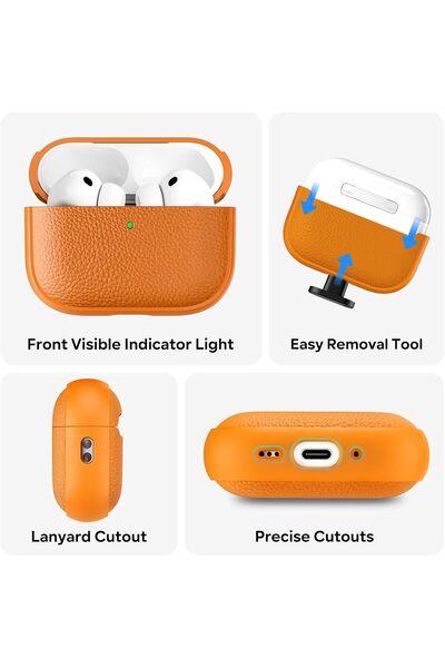 Yelajoy For AirPods Pro 3 Case 2025,Tree Texture Soft TPU Airpods Case,with Hand Strap Cleaner Pen,Orange