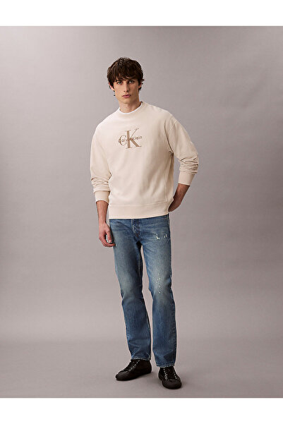 Calvin Klein Jeans Bisiklet Yaka Krem Erkek Sweatshırt LV04RD234G67U LS PREMIUM TERRY MONO
