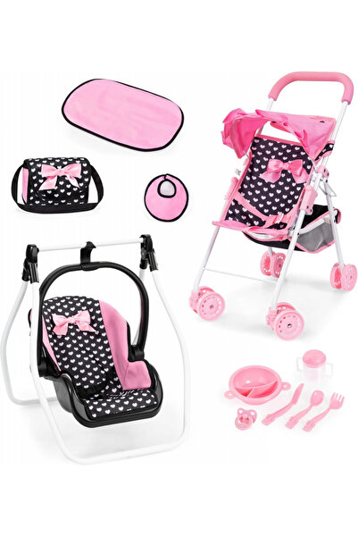 Bayer Complete playset for dolls Buggy hearts with swing, foldable stroller with hood, bag