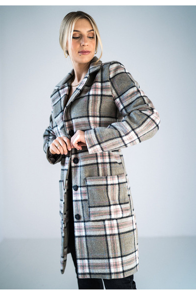 Figl Elegant summer coat for women, plaid, with pockets, M928, size L
