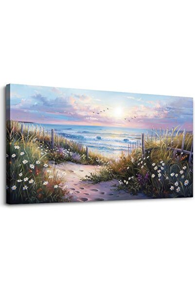Today Idea لوحة فنية جدارية من القماش - شاطئ زهرة المحيط الأزرق ٢٠×٤٠ بوصة