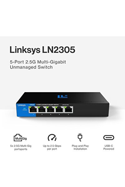Linksys 5-Port, 2.5G Multi-Gig Unmanaged Switch | Energy-Efficient Ethernet