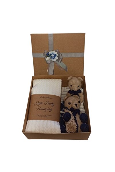 Style Baby Amazing Erkek Bebek, Kadife Tulum, Örgü Pike Battaniye, Amigurumi Örgü Oyuncak Hediye Seti