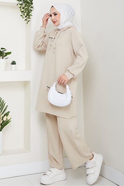 Bestenur Chain Detail Double Suit 1660 - Beige