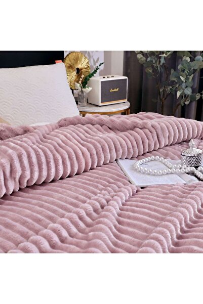 OEM Cocolino Fluffy and Warm Blanket, Embossed Stripes Pattern, 200x230 cm, Purple