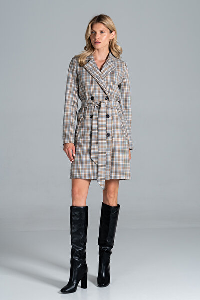 Figl Elegant women's summer coat in plaid with belt M832 size L