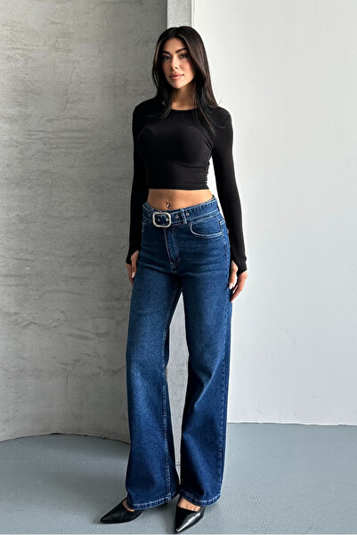 macharel jeans D74 Wide Leg Jeans with Belt Palazzo Pants