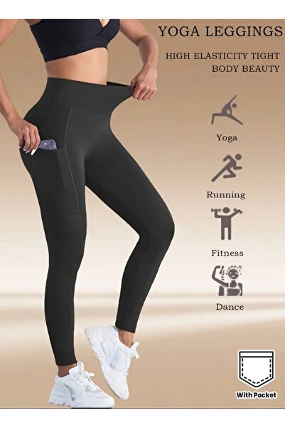 LACKH Ψηλόμεσο, ελαστικό, μονόχρωμο κολάν Άνετο απαλό κομψό στυλ για γυμναστική με πλαϊνή τσέπη # ΚΟΛΑΝ