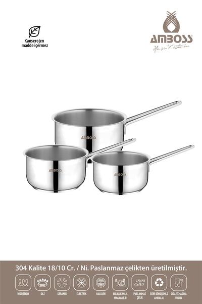 Amboss Vento Steel Induction Base 3-Piece Milk Pot Set 12-14-16 cm