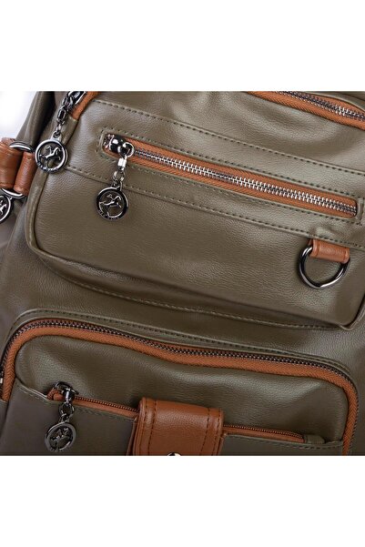 Nas Bag Women's Multi-Compartment Large Size Backpack Green Tan