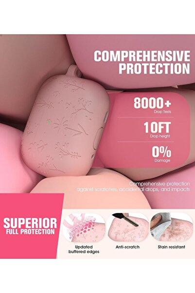 Yelajoy AirPods Pro 3 Case,Cute with Cherry Blossom Keychain&Cleaning Kit,Silicone Shockproof,Light Pink