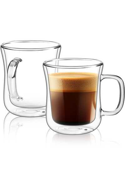 Elindor Set of 2 Double Walled Mugs for Tea and Coffee, Heat Resistant, Suitable, 220 ml, Transparent