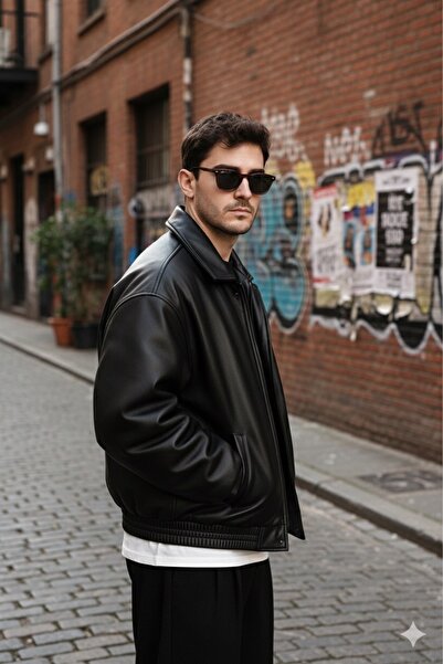 Renvo butik سترة رجالية من الجلد السميك قصة فضفاضة