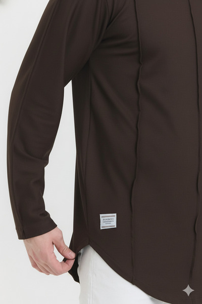 rammers Wide Collar Oval Cut Stripe Detailed Long Sleeve T-Shirt