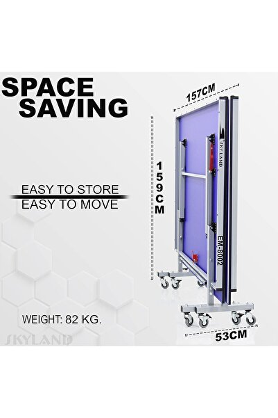 SKY LAND Indoor Single Folding Ping Pong Table EM-8002, Movable Table Tennis TT Table, Blue