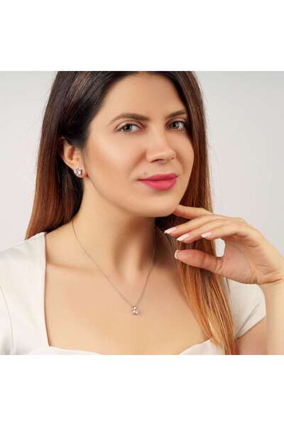 FELICELY Set Argint 925 Solitaire Colier + Cercei